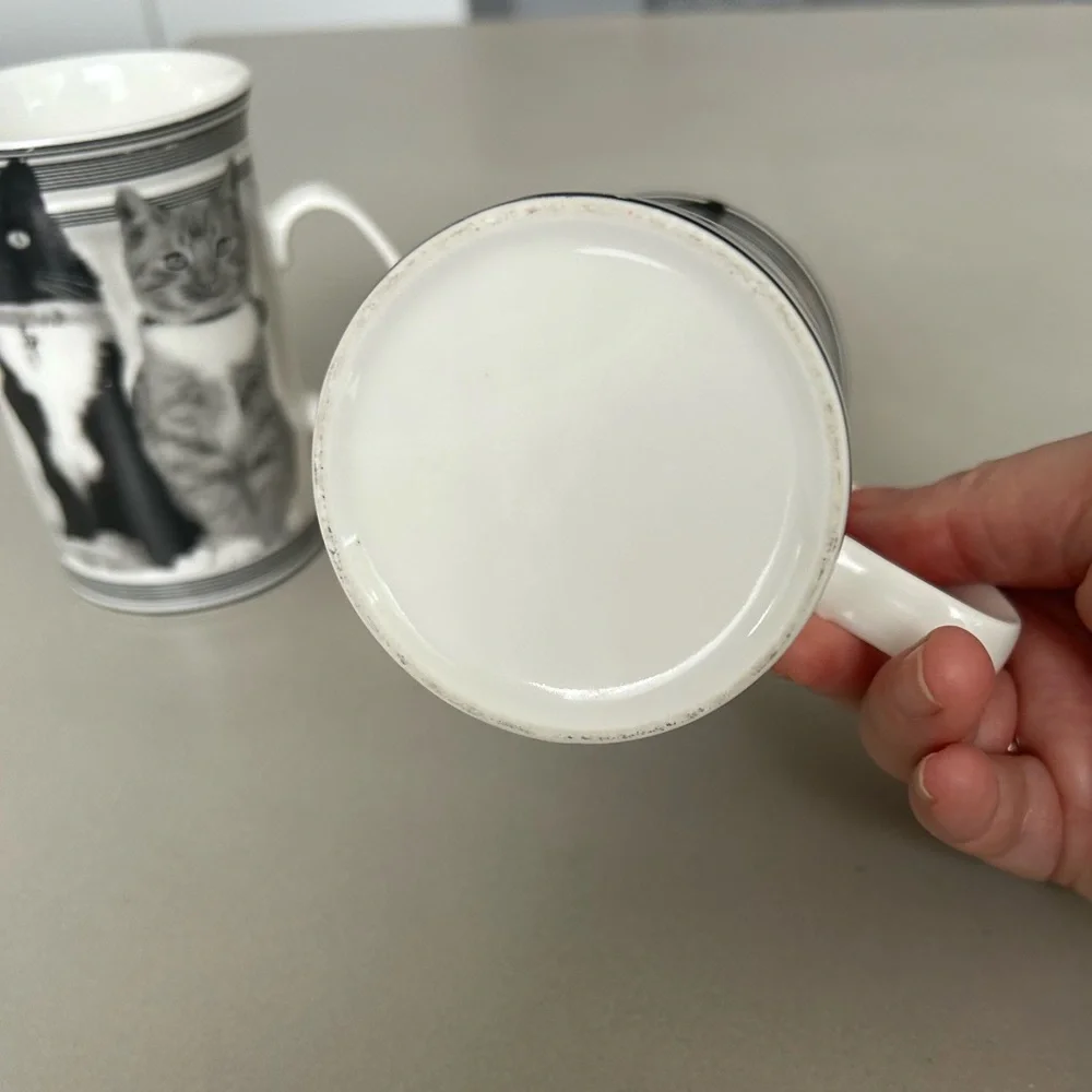 Set of Adorable Cat Mugs in Black and White - Picture 4 of 4